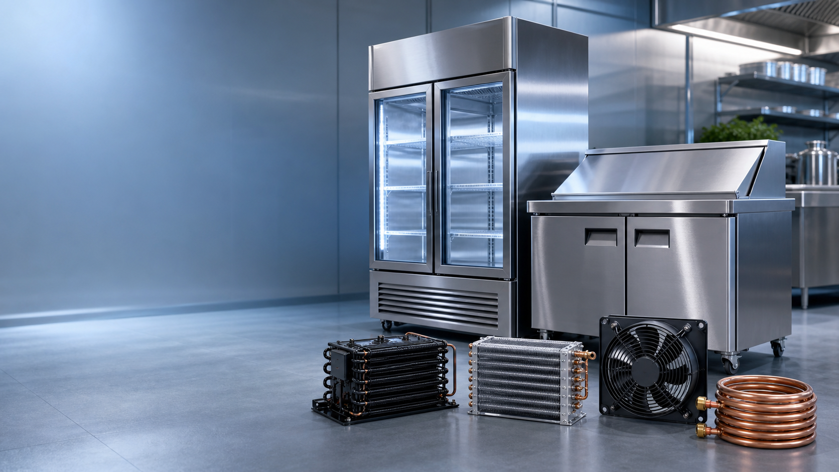 Commercial condenser coil for beverage cooler and freezer systems