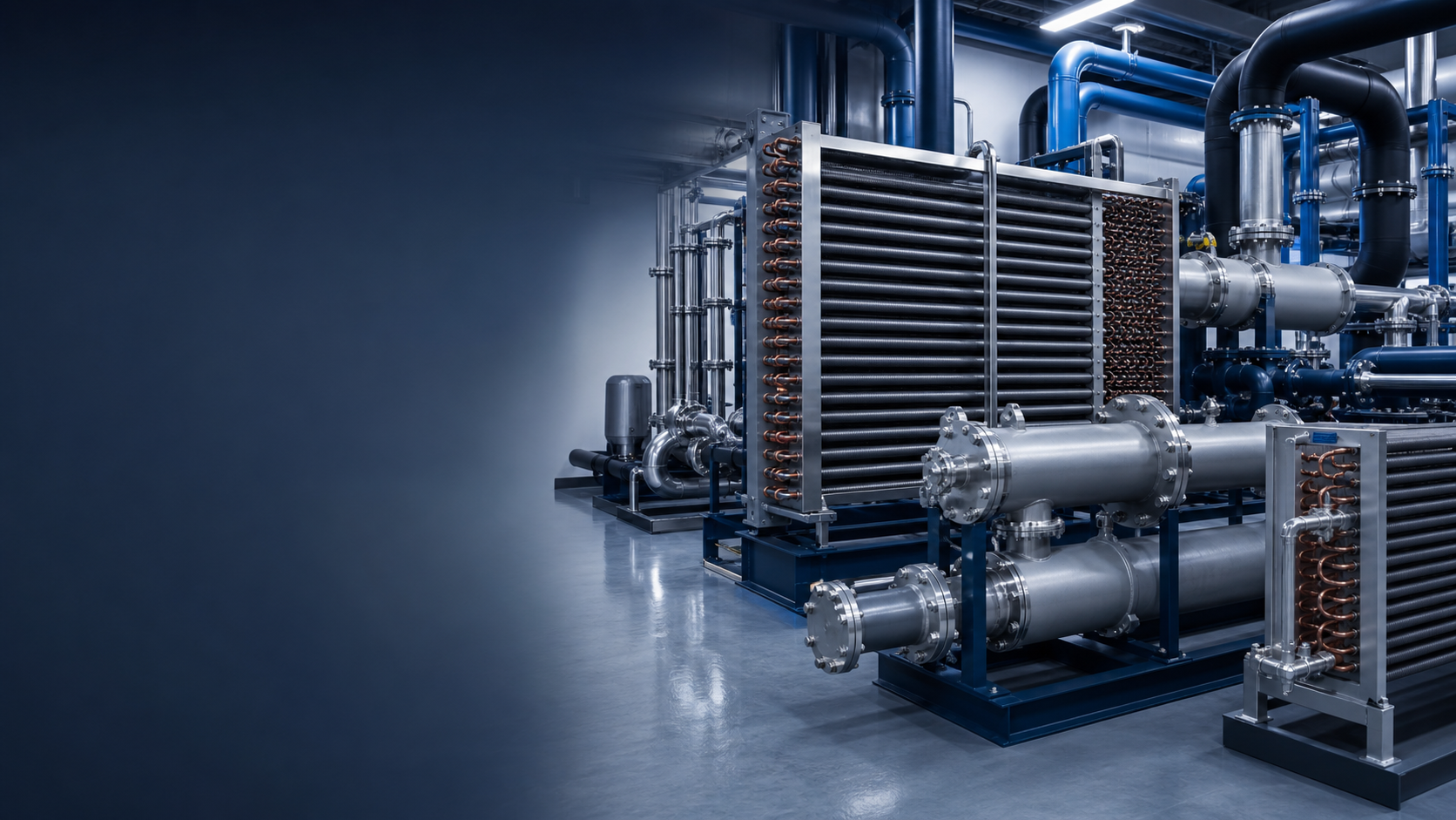 CO2 refrigeration coil and ammonia glycol industrial heat exchanger concept