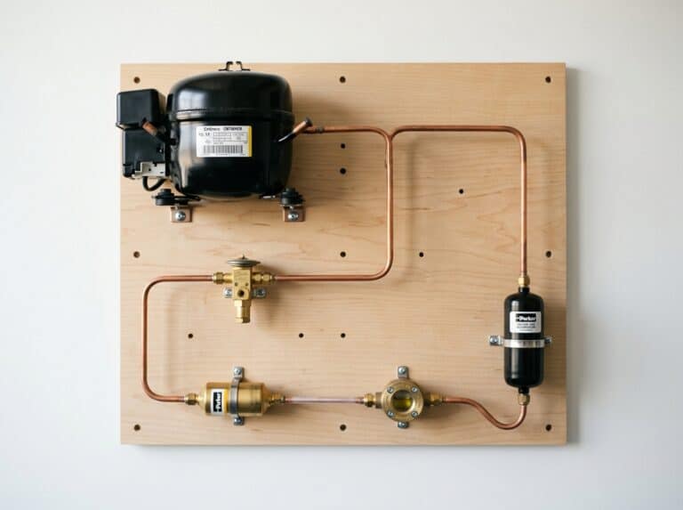 parts of refrigeration system — compressor condenser evaporator and expansion valve hardware