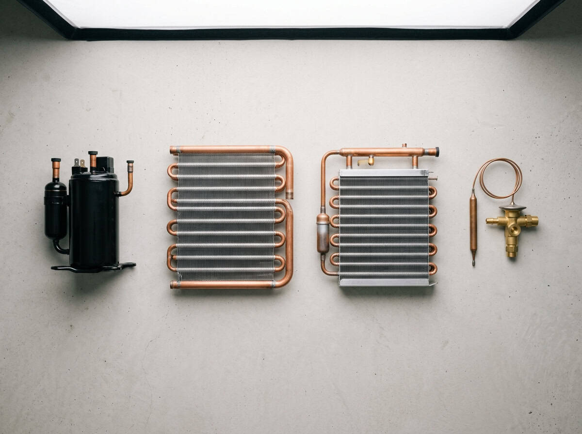 refrigerant cycle — four main components compressor condenser evaporator metering device