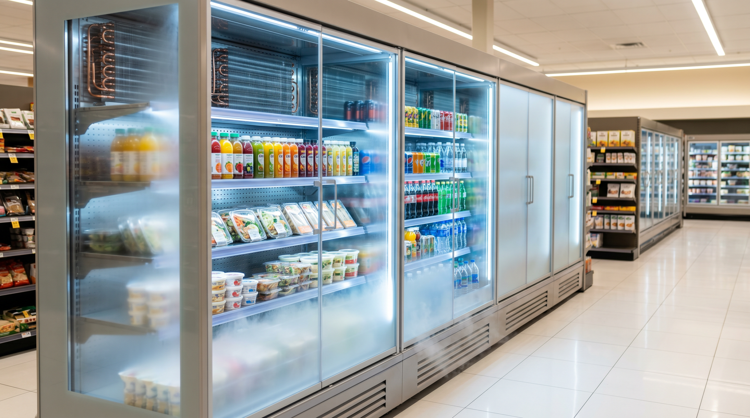 Display case evaporator coil for supermarket refrigeration