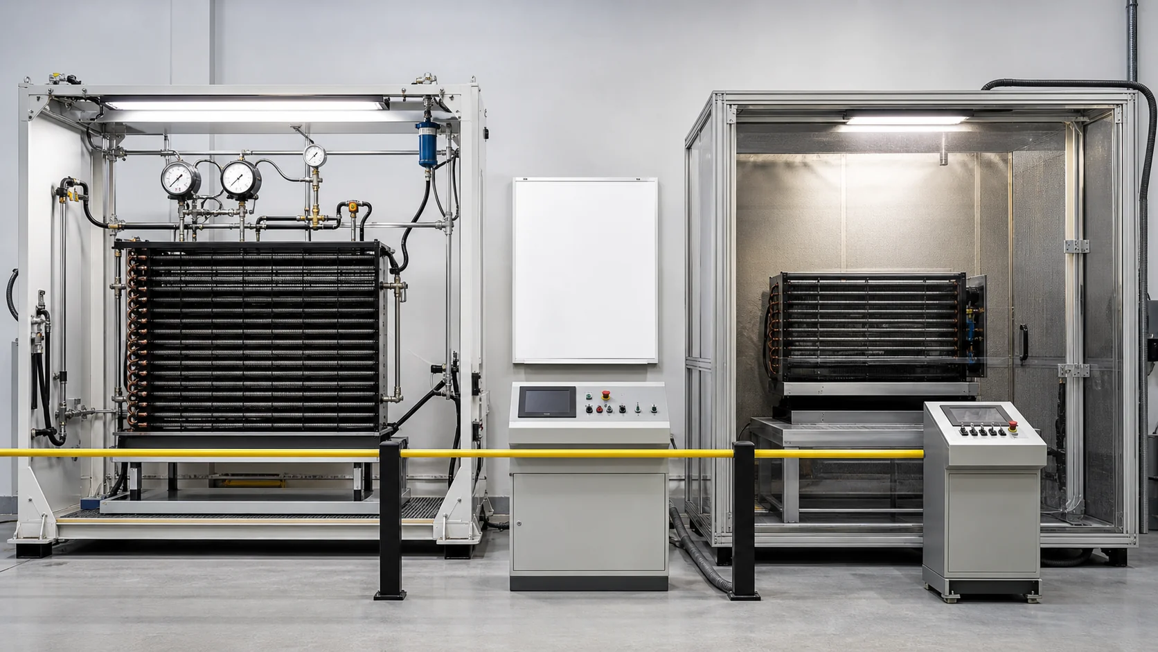 Physical comparison of proof and burst test stations for a CO2 coil