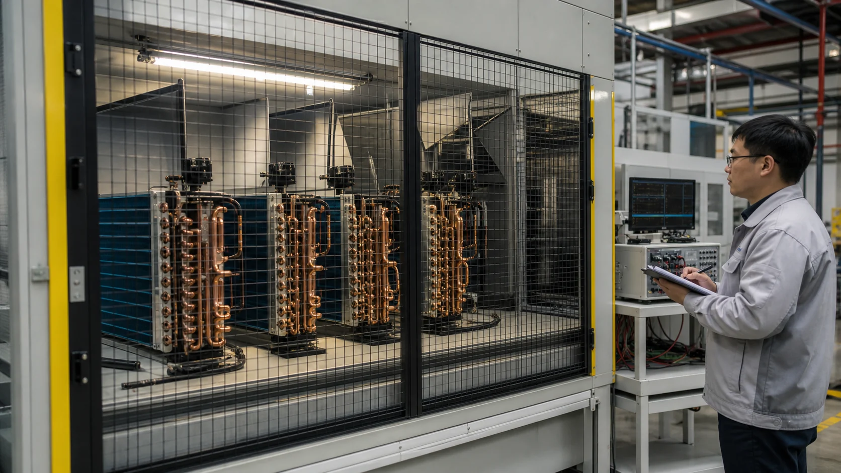 Production-intent CO2 refrigeration coils running in a guarded validation cabinet