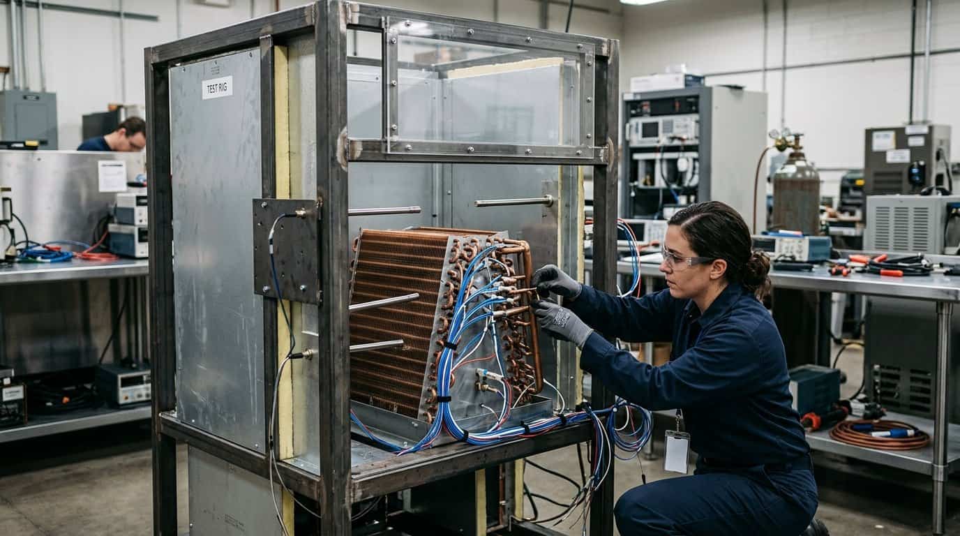 custom coil prototype process 鈥?prototype refrigerator coil installed in a cabinet test assembly