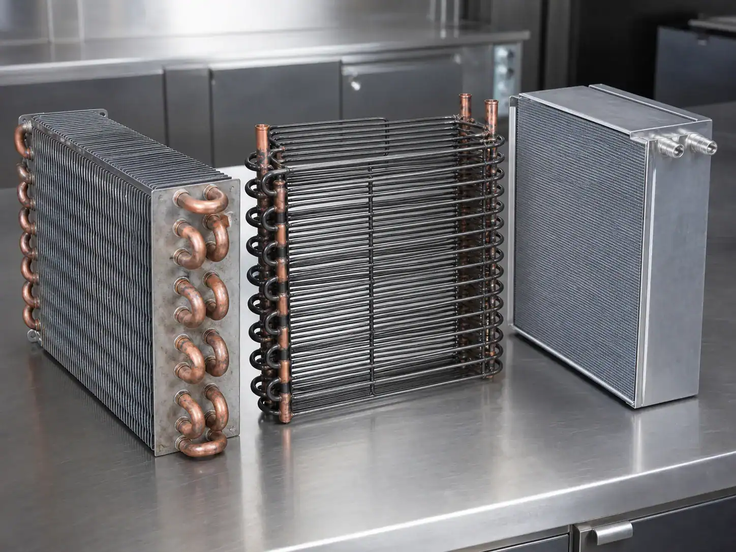 Comparison of fin tube, wire tube, and microchannel condenser coil constructions