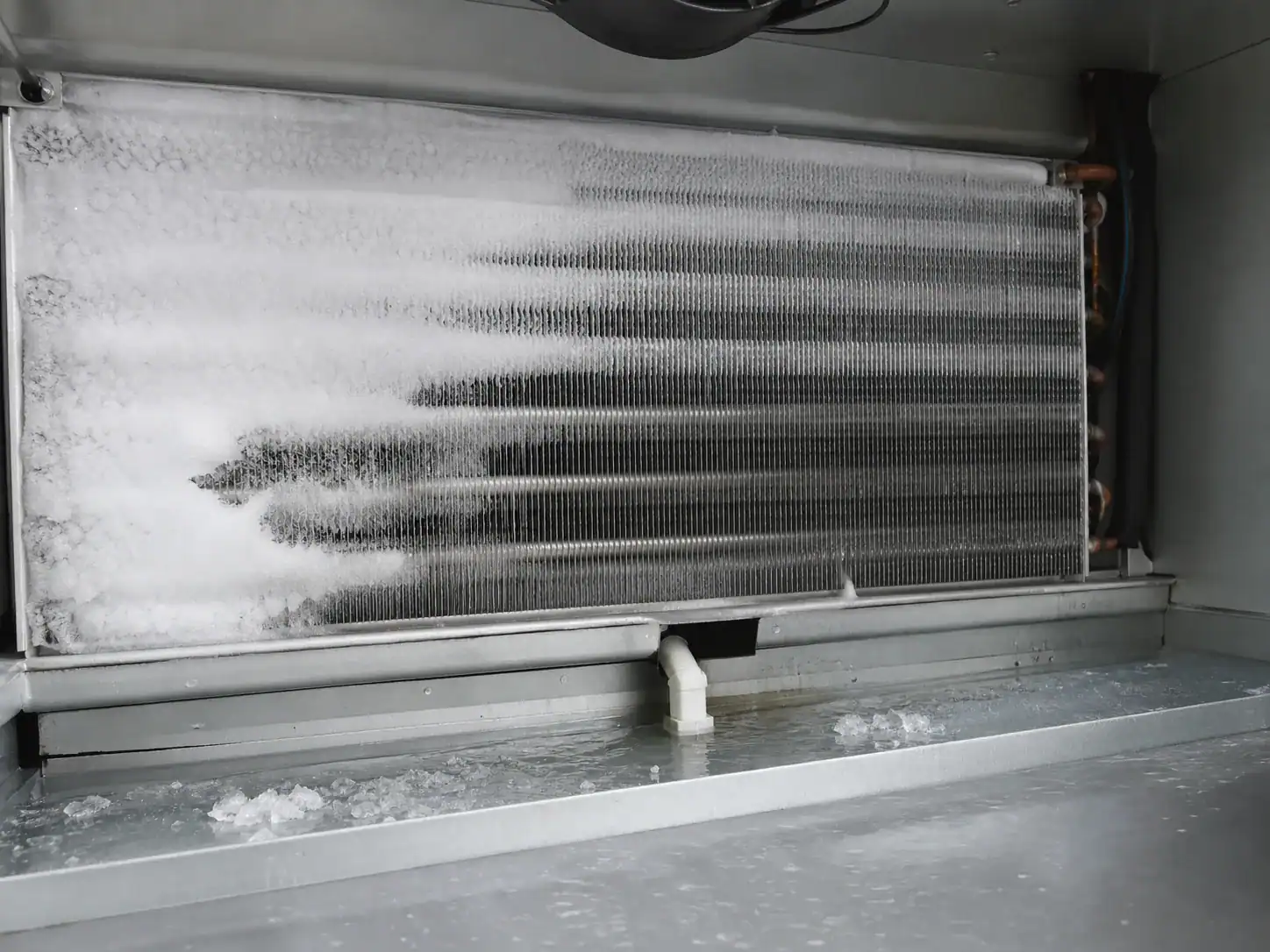 Uneven frost pattern across a commercial refrigerator evaporator coil