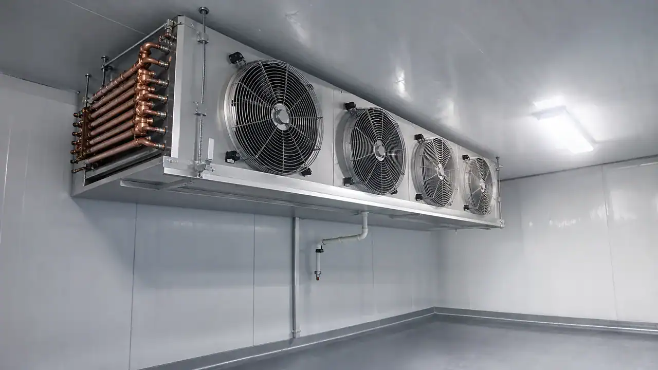 Industrial refrigeration coils with fans for cooling systems.
