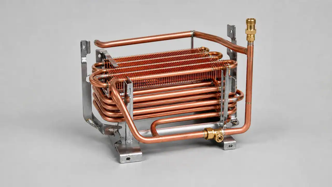 Custom appliance refrigeration coil with formed copper tubing and mounting brackets