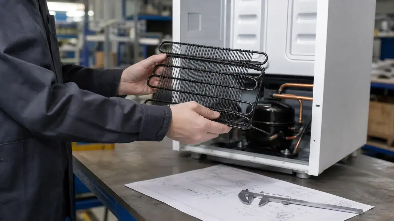 Condenser coil appliance fit-up review during refrigerator OEM development