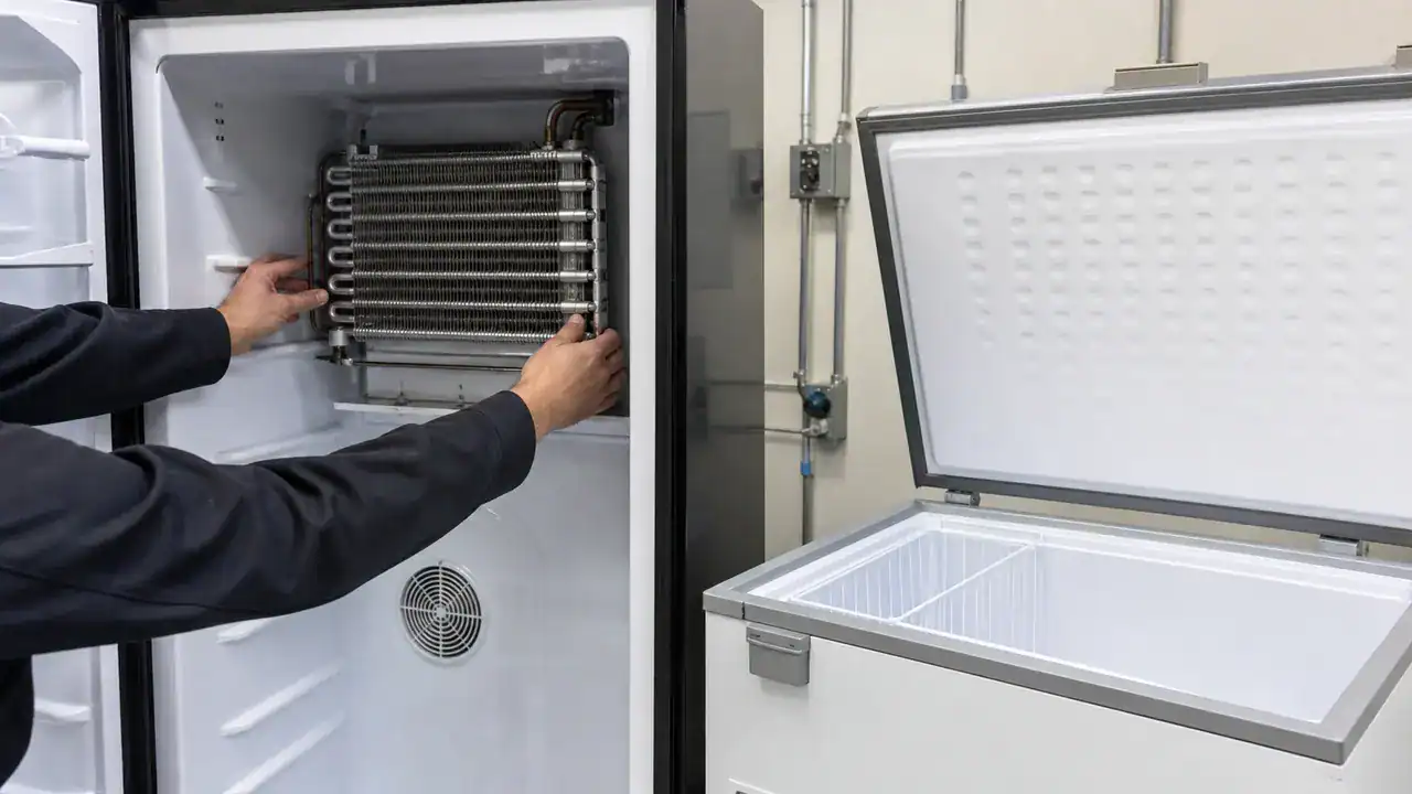 Evaporator coil fit check for upright and chest freezer applications