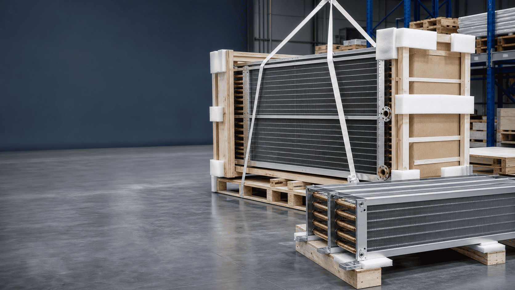 modular industrial coil prepared for field installation