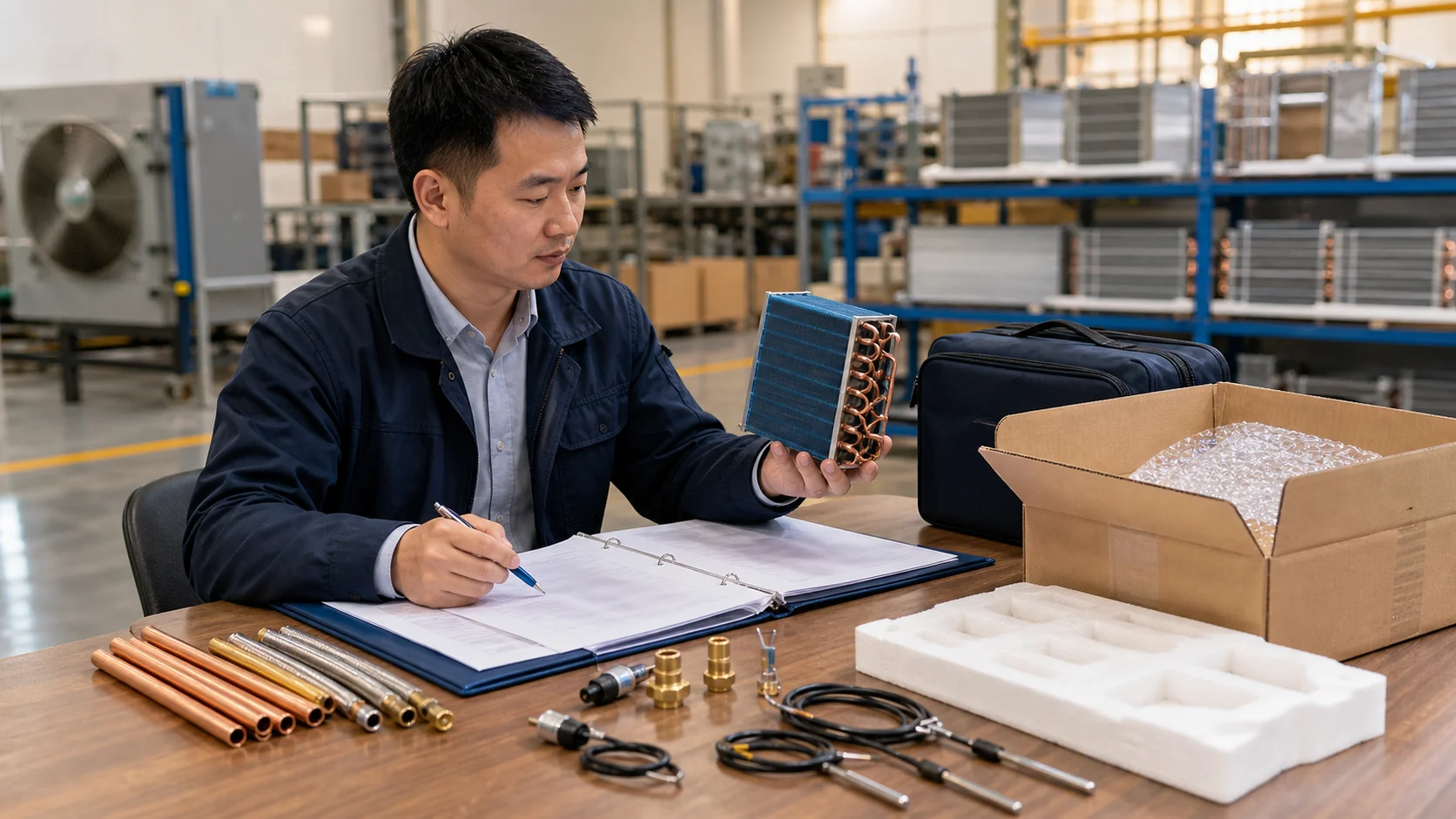 Buyer checklist and evaporator coil sample prepared for technical review
