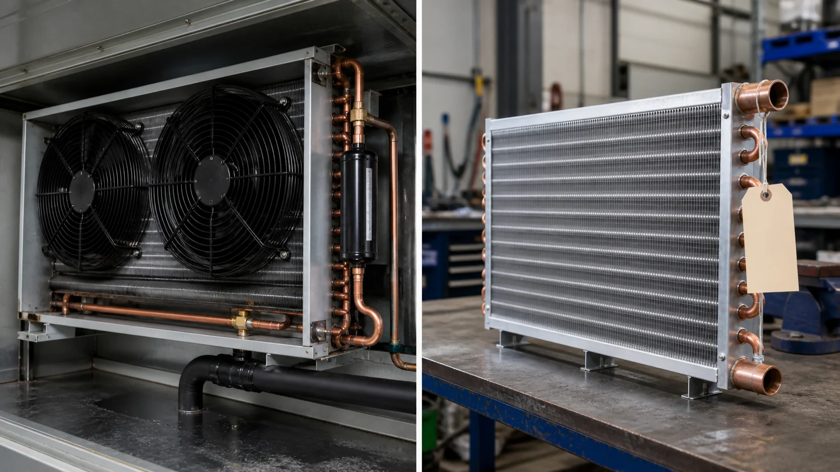 Workshop comparison of serviced evaporator circuit and replacement custom coil