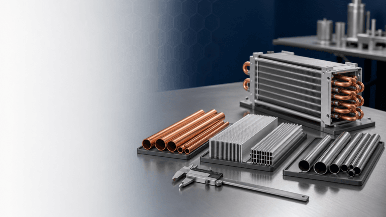 Industrial refrigeration components including heat exchangers and pipes.