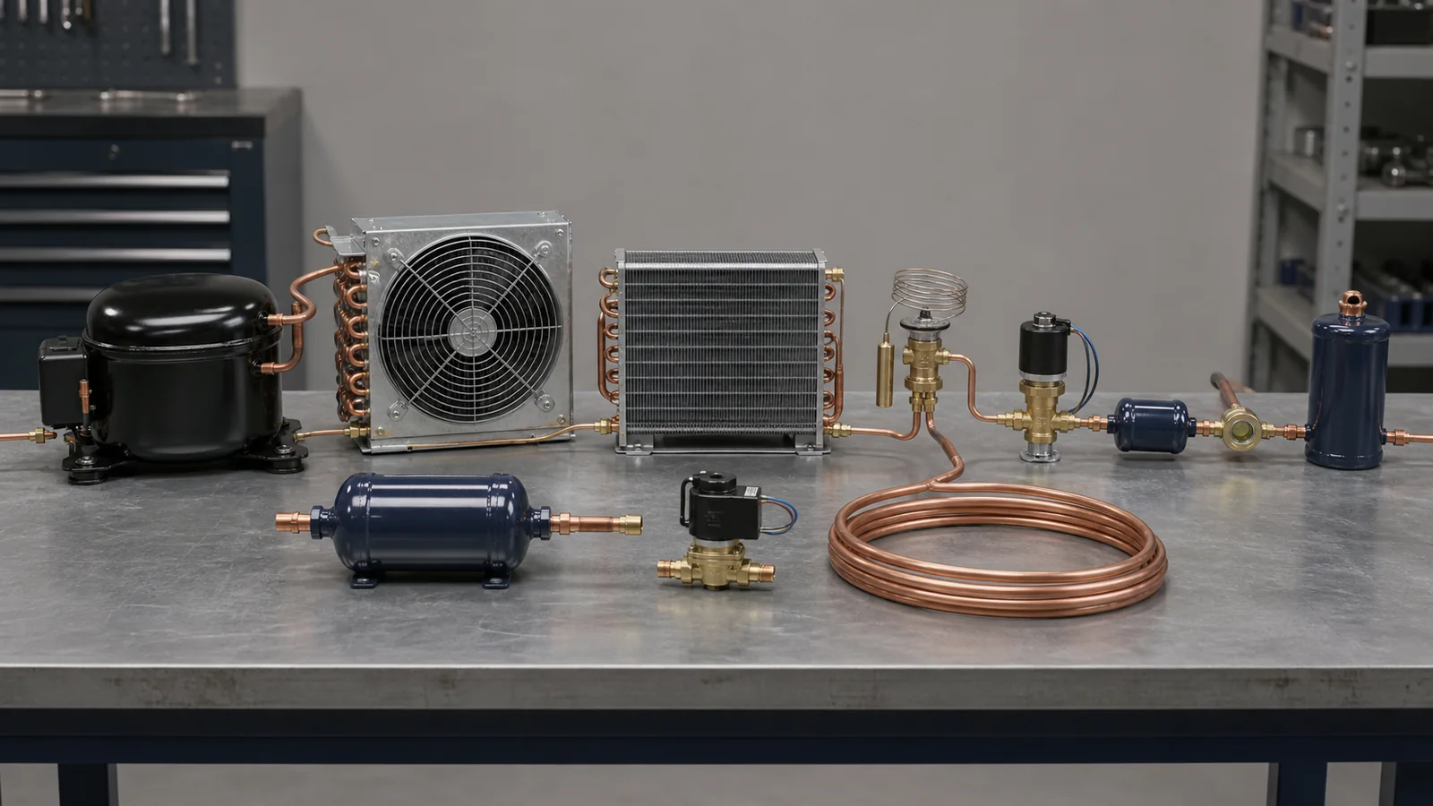 Refrigeration circuit components prepared for schematic review