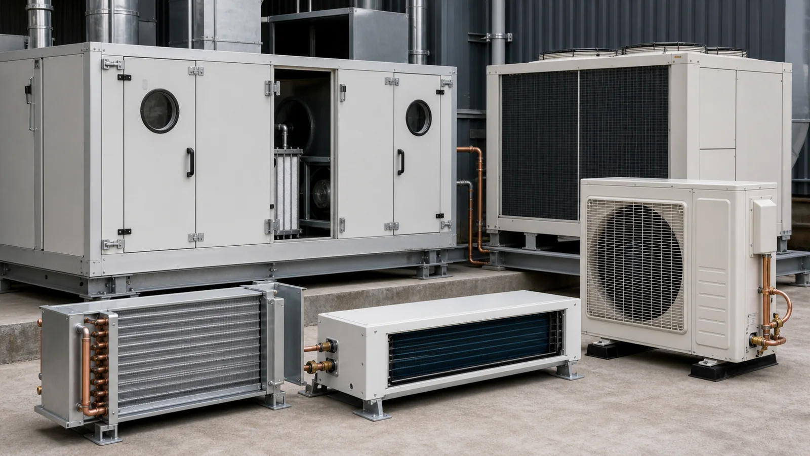 Industrial HVAC equipment families arranged for drawing and schedule review