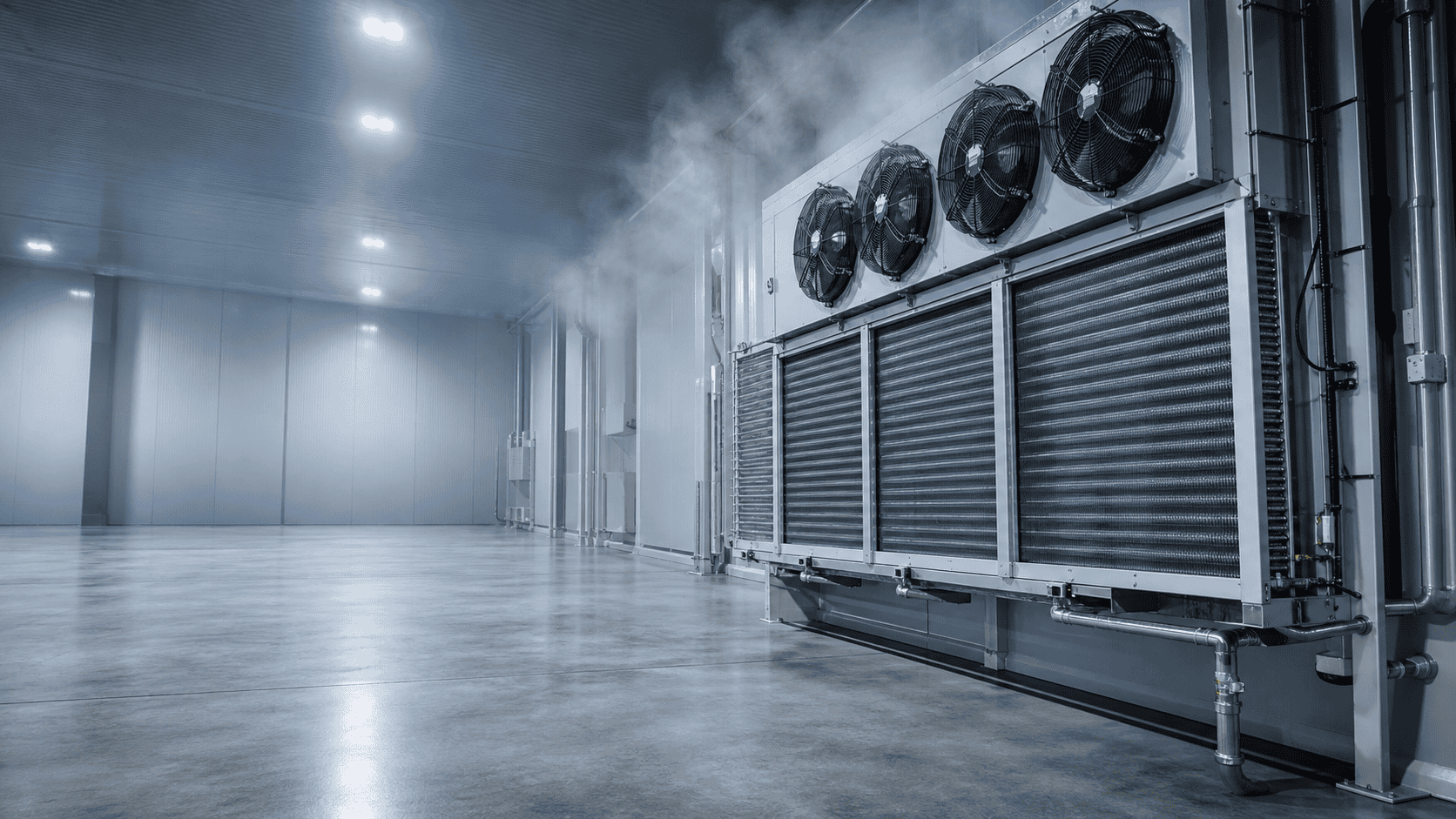Industrial refrigeration units in a commercial cold storage facility.