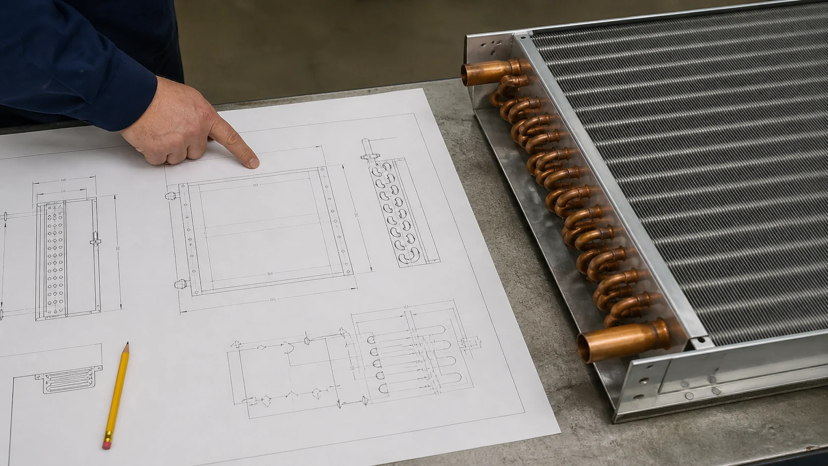 Controlled coil design record with envelope, circuiting, connections, and inspection datums