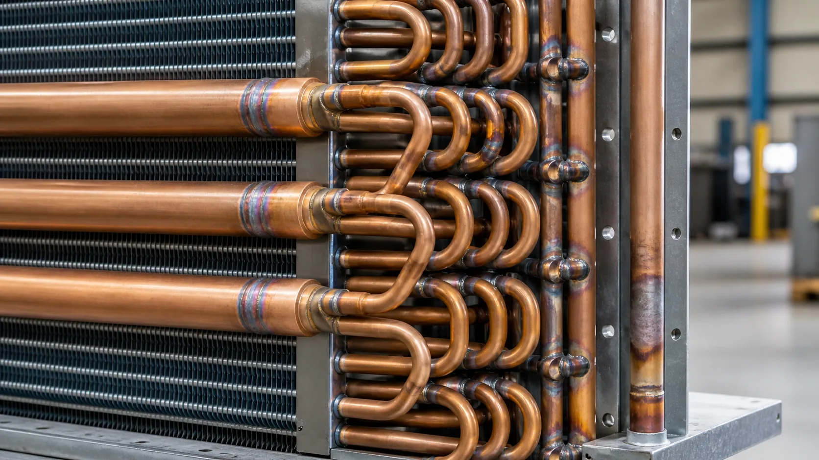Condenser headers, brazed return bends, and refrigerant circuits