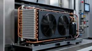 Custom air-cooled condenser coil installed in an OEM refrigeration condensing unit
