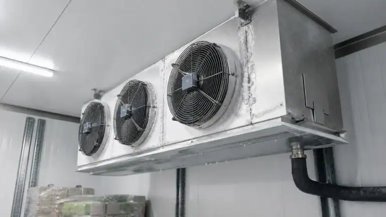 Крупная промышленная система охлаждения HVAC с тремя вентиляторами на объекте Domi Refrigeration.