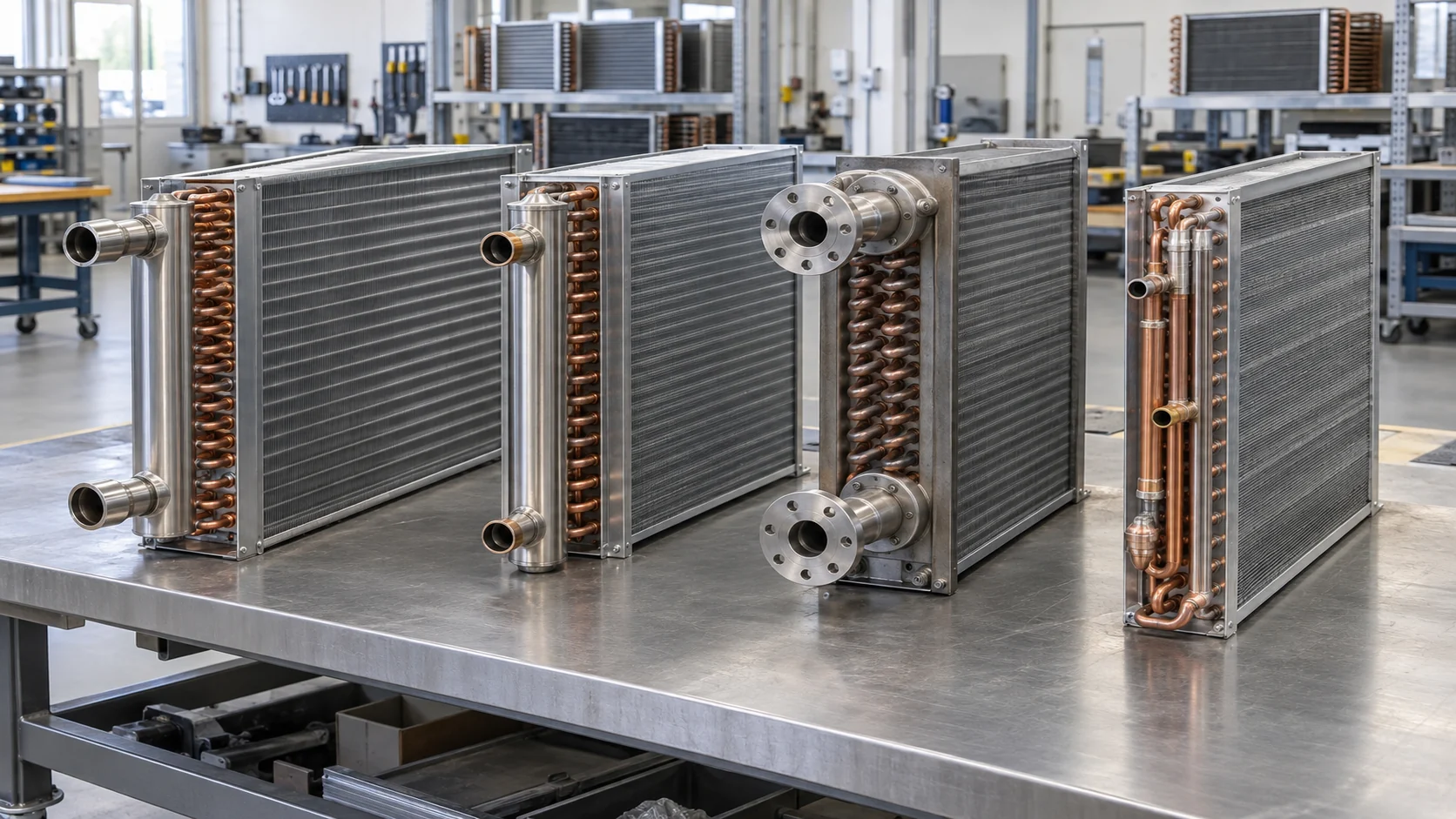 Chilled-water, hot-water, steam, and DX air-handler coil options in an engineering workshop