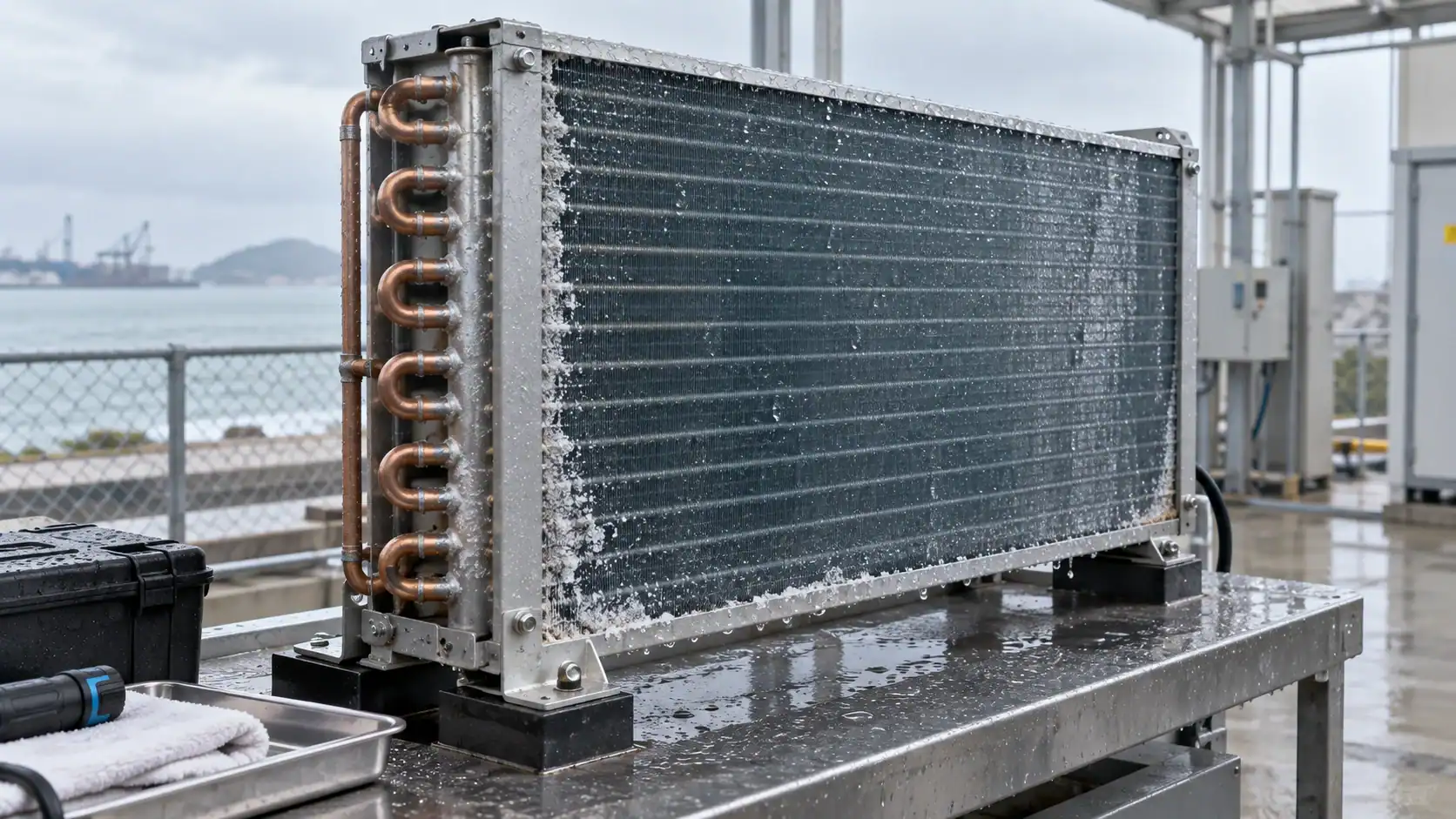 Industrial refrigeration condenser with water cooling system at Domi Refrigeration.