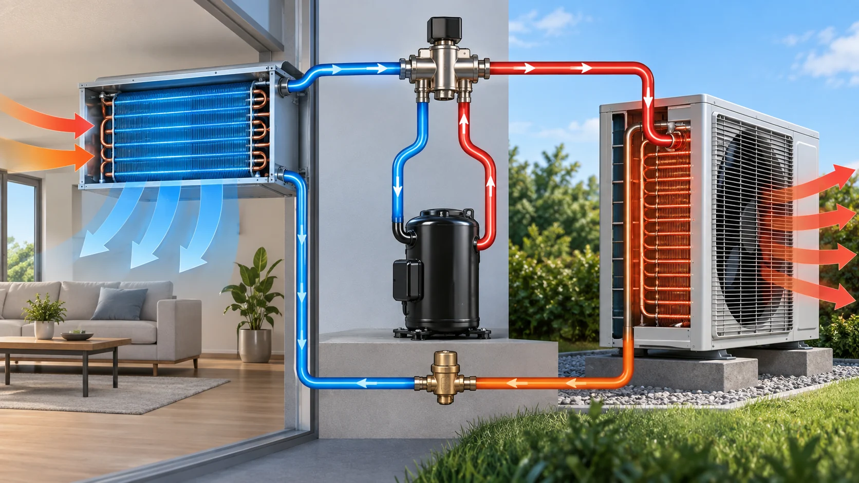 Heat pump cooling mode with indoor heat absorption and outdoor heat rejection