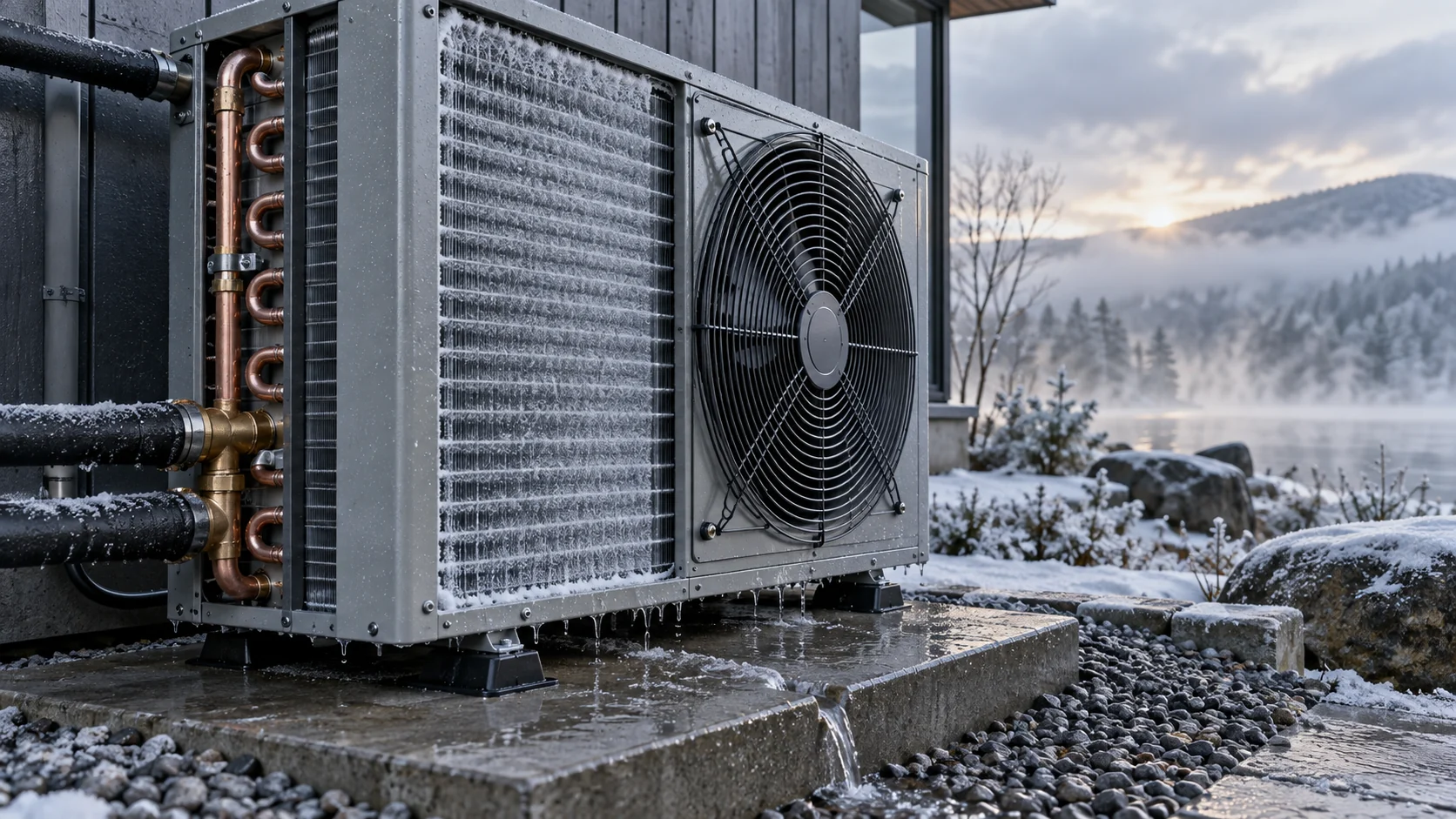 Air-source heat pump outdoor coil with controlled frost and drainage