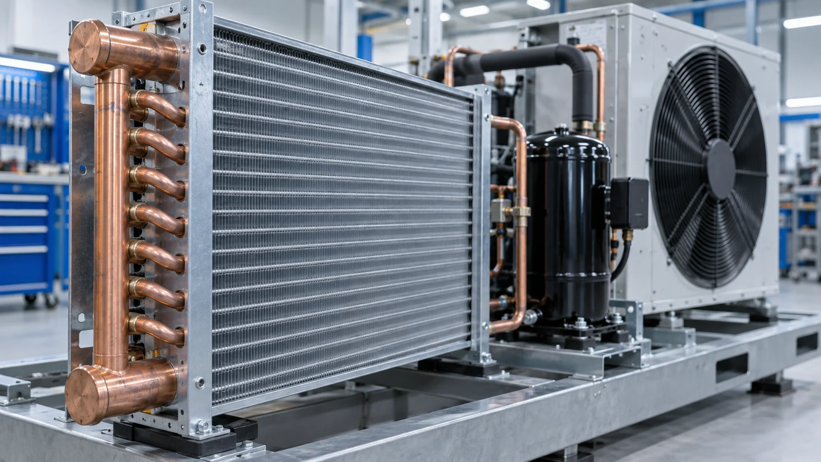 Modular air-source heat pump assembly with a custom heat exchanger coil
