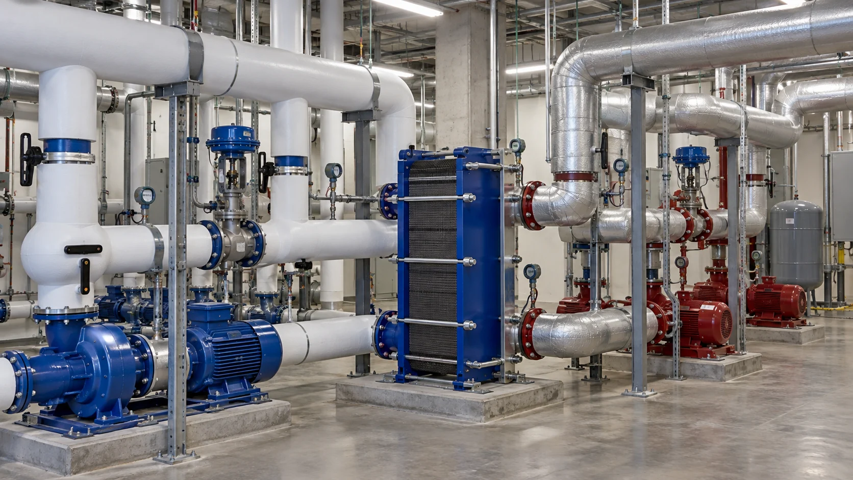 Plate heat exchanger HVAC loop HVAC chilled-water and glycol loops isolated by a plate heat exchanger with pumps and valves