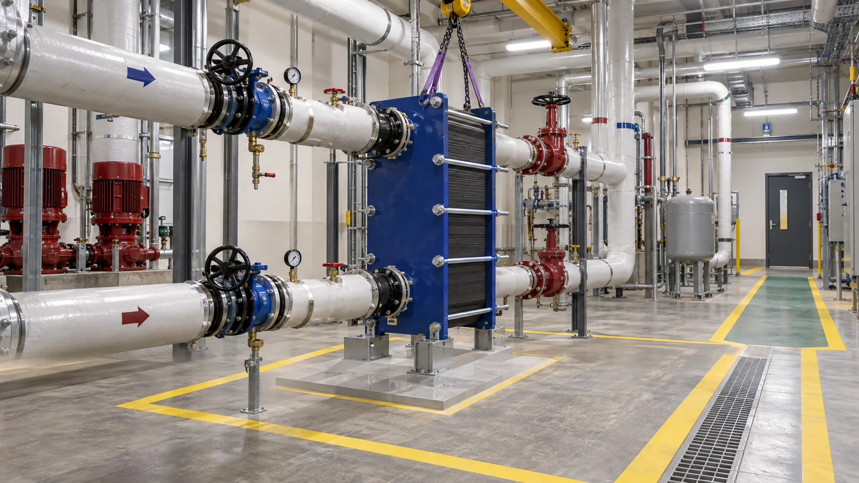 Plate heat exchanger installation clearance Mechanical room access and service clearance around a gasketed plate heat exchanger