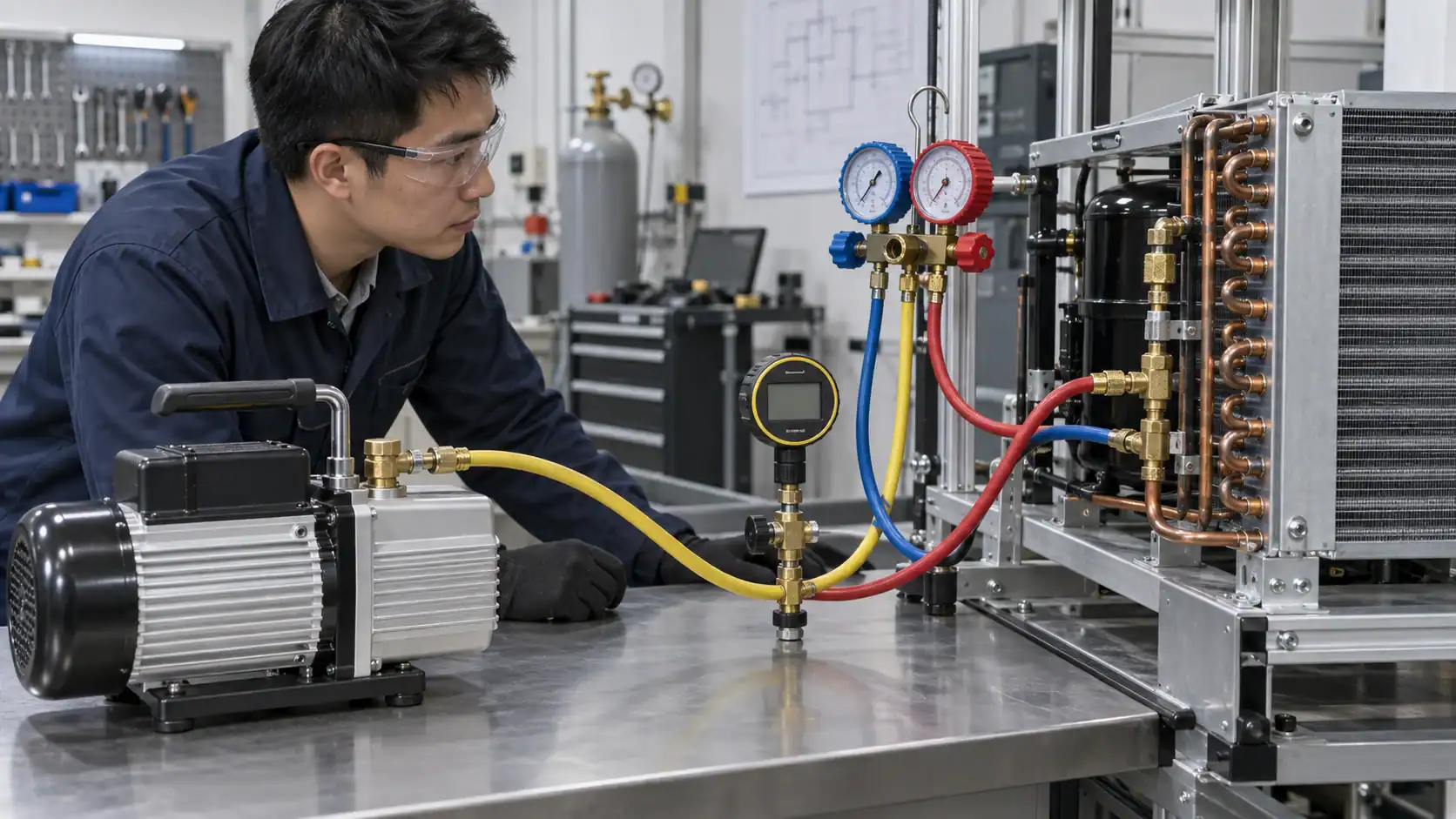 Vacuum hold test on a refrigeration coil assembly