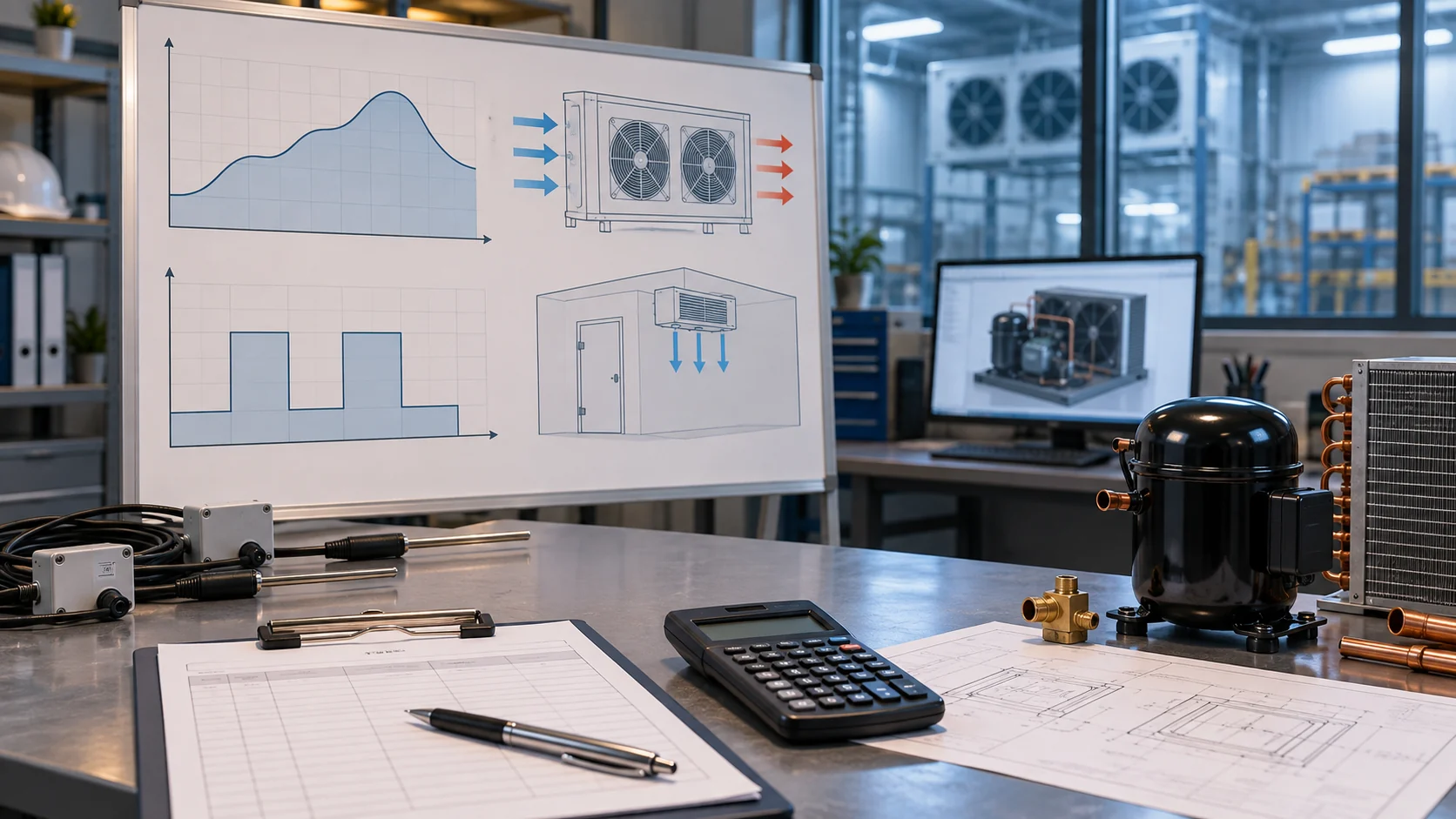 Engineering load and duty assessment with temperature sensors, airflow sketch and refrigeration sample