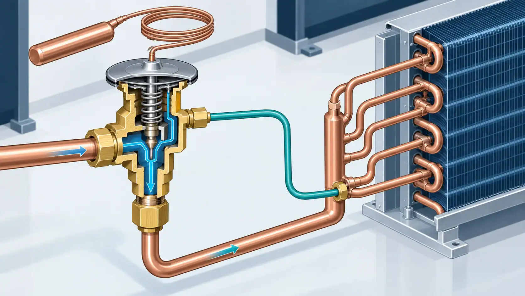Internal and external equalizer paths on a thermostatic expansion valve circuit with a multi-circuit evaporator