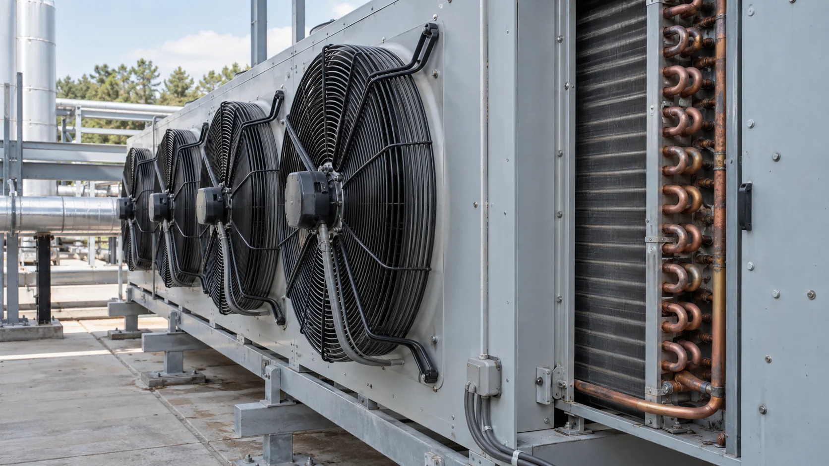 Air-cooled condenser Air-cooled refrigeration condenser bank with axial fans and fin-and-tube coil