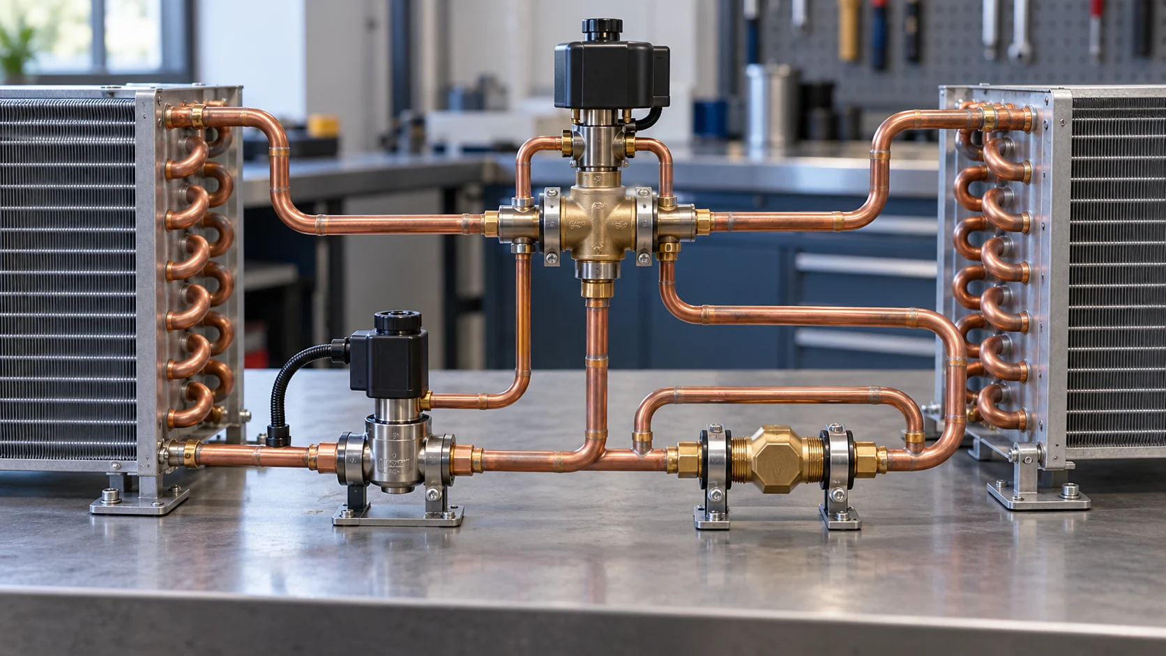 Heat-pump refrigerant loop with expansion valve and check-valve bypass concept